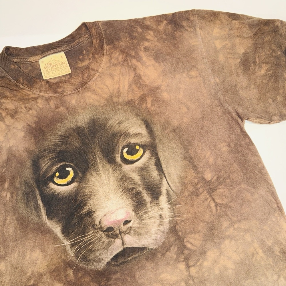 The Mountain Chocolate Lab Dog Face T-Shirt Large Brown Big Face Y2K Gorpcore